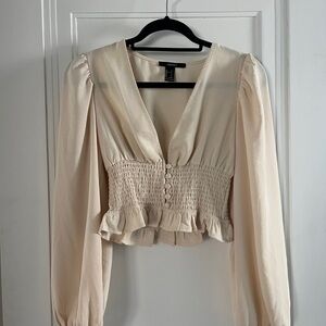 Forever 21 Cream Puff Sleeve Crop Blouse